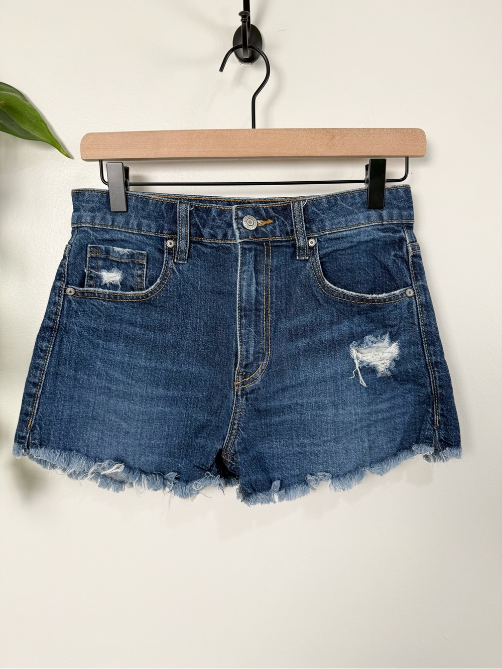 Eunina Lulu High Rise Cut Off Jean Shorts S Medium Wash Denim Distressed Casual